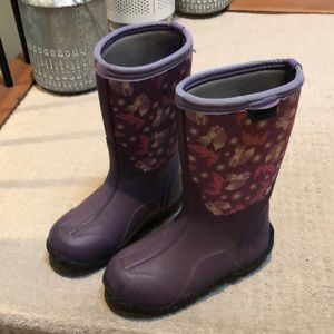 Bogs Purple Kids Rain Boots with Fox and leaves Print